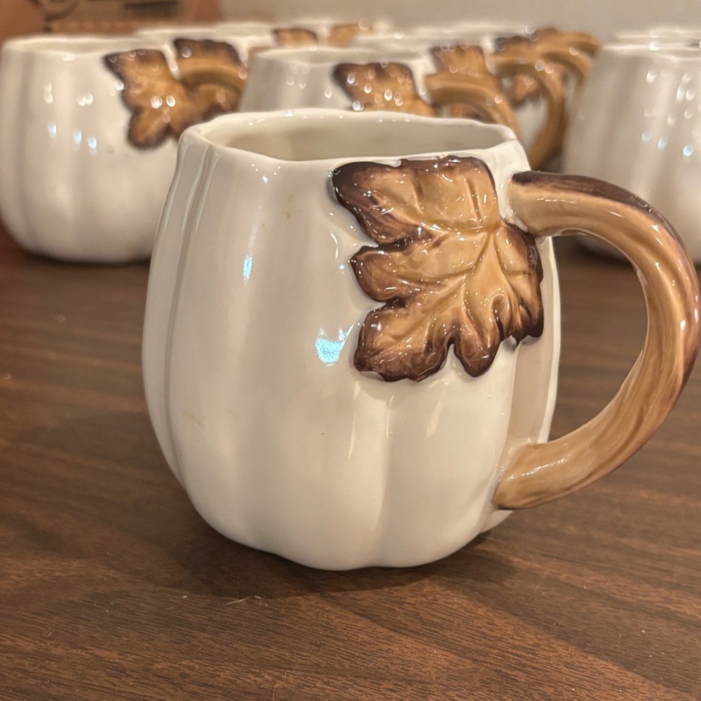 Certified International White and Brown Leaf Mug